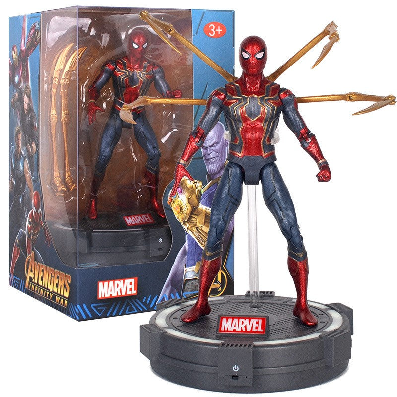 7-inch Iron Spider Man Superhero Action Figure Toy with LED Light Base Support