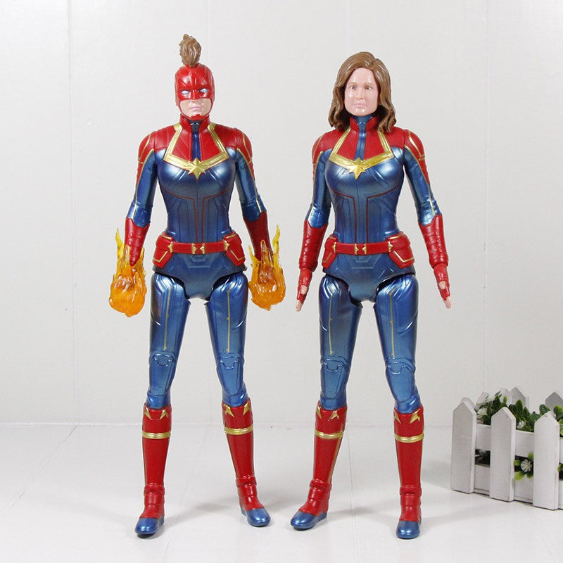 7-inch Captain Marvel Figure Toy with LED Light Base Support