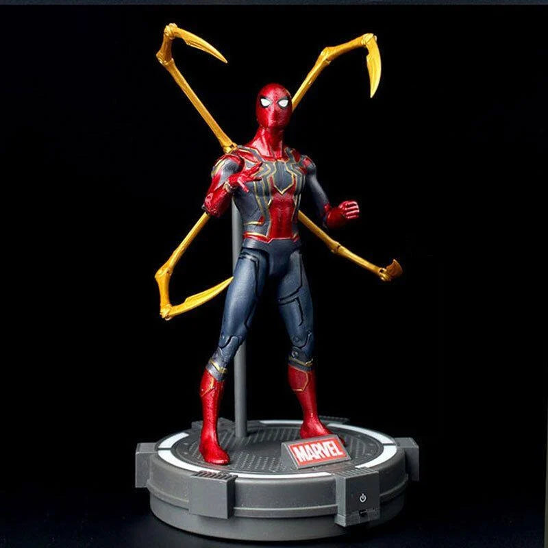 7-inch Iron Spider Man Superhero Action Figure Toy with LED Light Base Support