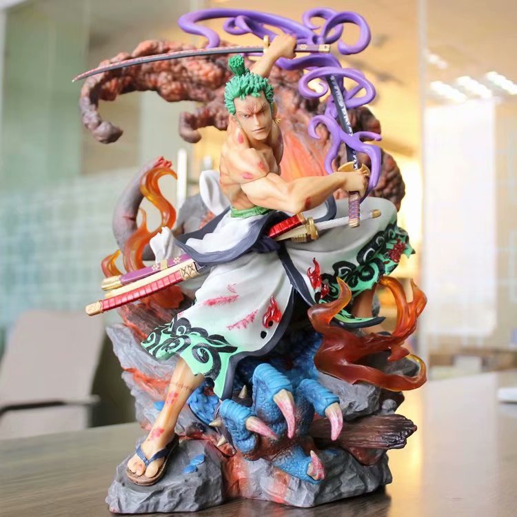 15'' One Piece The Island Of Ghosts Santoryu LED Figure PVC Model Roronoa Zoro