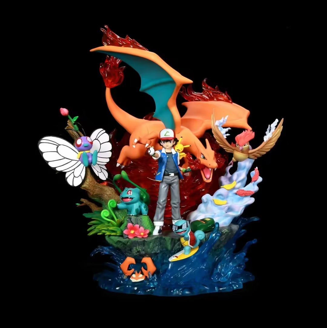 Pokémon Four-Person Group GK: Ash's Family, Glowing Feature, Miniature Pet Figure Model Statues