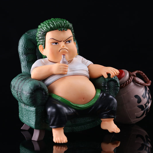 One Piece Roronoa Zoro Figure Spoof Fat Model Anime Periphery Sitting Sofa Doll Ornament Gifts Toys