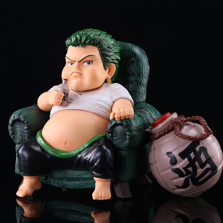 One Piece Roronoa Zoro Figure Spoof Fat Model Anime Periphery Sitting Sofa Doll Ornament Gifts Toys