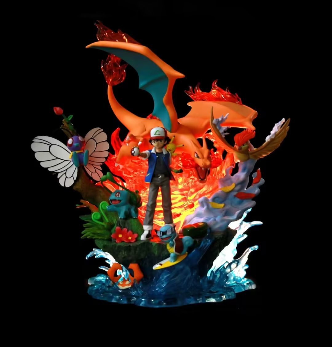 Pokémon Four-Person Group GK: Ash's Family, Glowing Feature, Miniature Pet Figure Model Statues