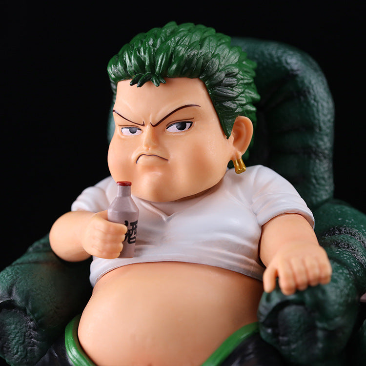 One Piece Roronoa Zoro Figure Spoof Fat Model Anime Periphery Sitting Sofa Doll Ornament Gifts Toys