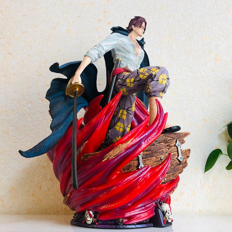 Anime One Piece Yonko Red Haired Shanks Sword Cloak 36cm Figure GK Statue Toy