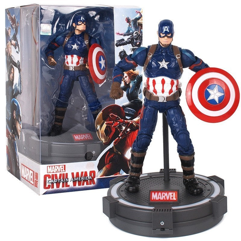 7-inch Captain America Superhero Action Figure Toy with LED light base support